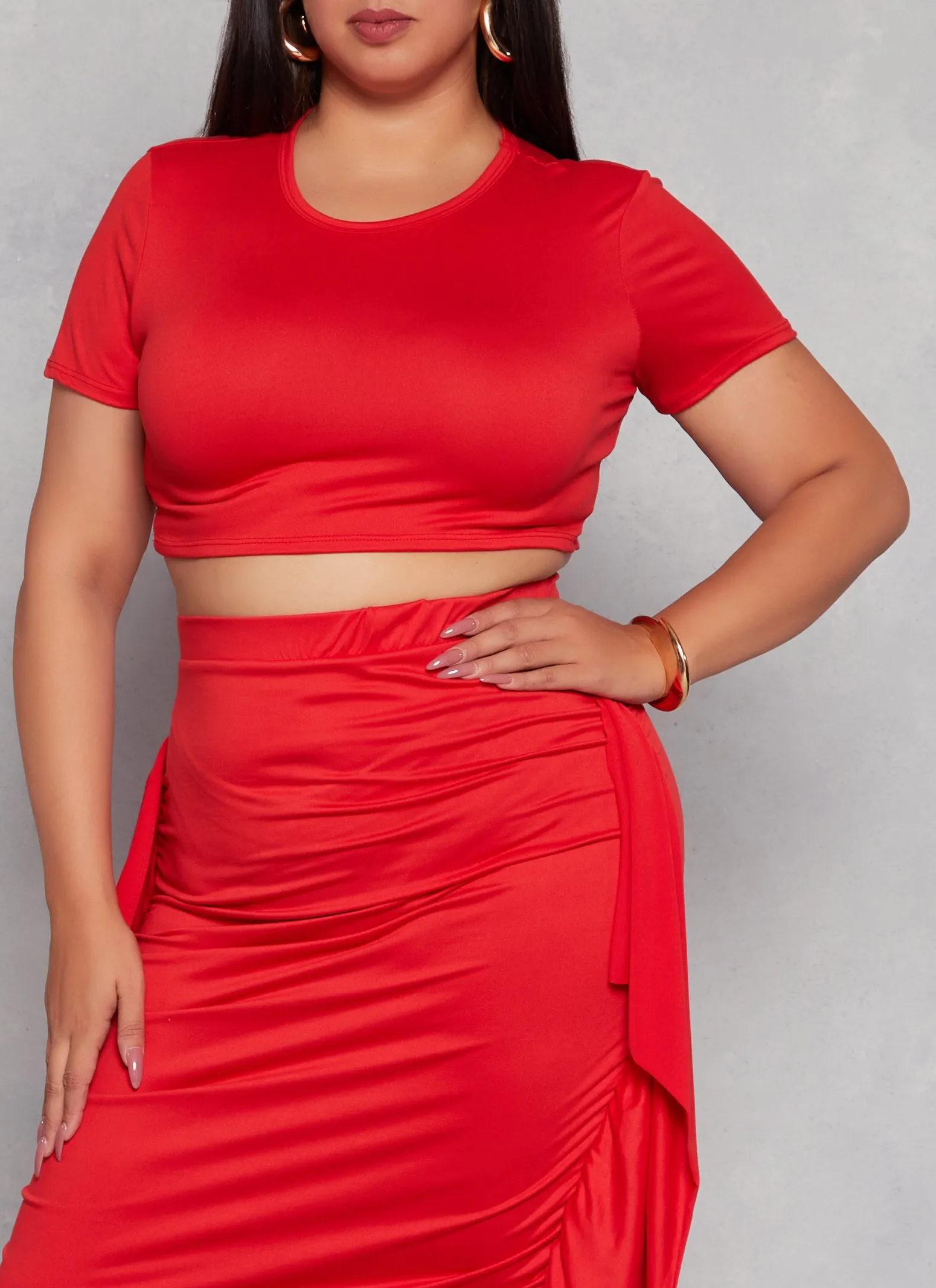 Plus Size Crew Neck Cropped T Shirt sold by Rainbow