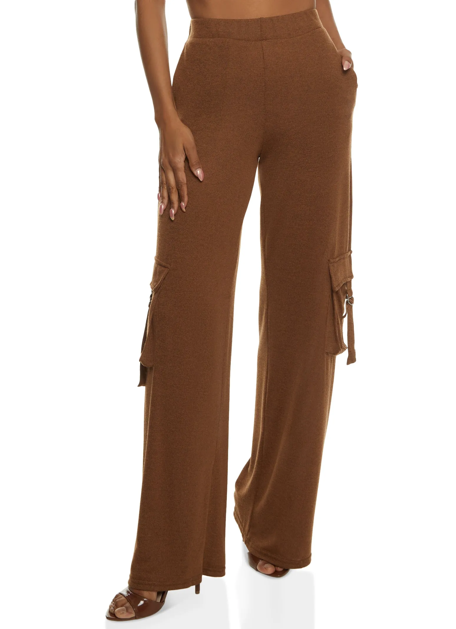 Daisy Brushed Knit Wide Leg Cargo Pocket Pants sold by Rainbow