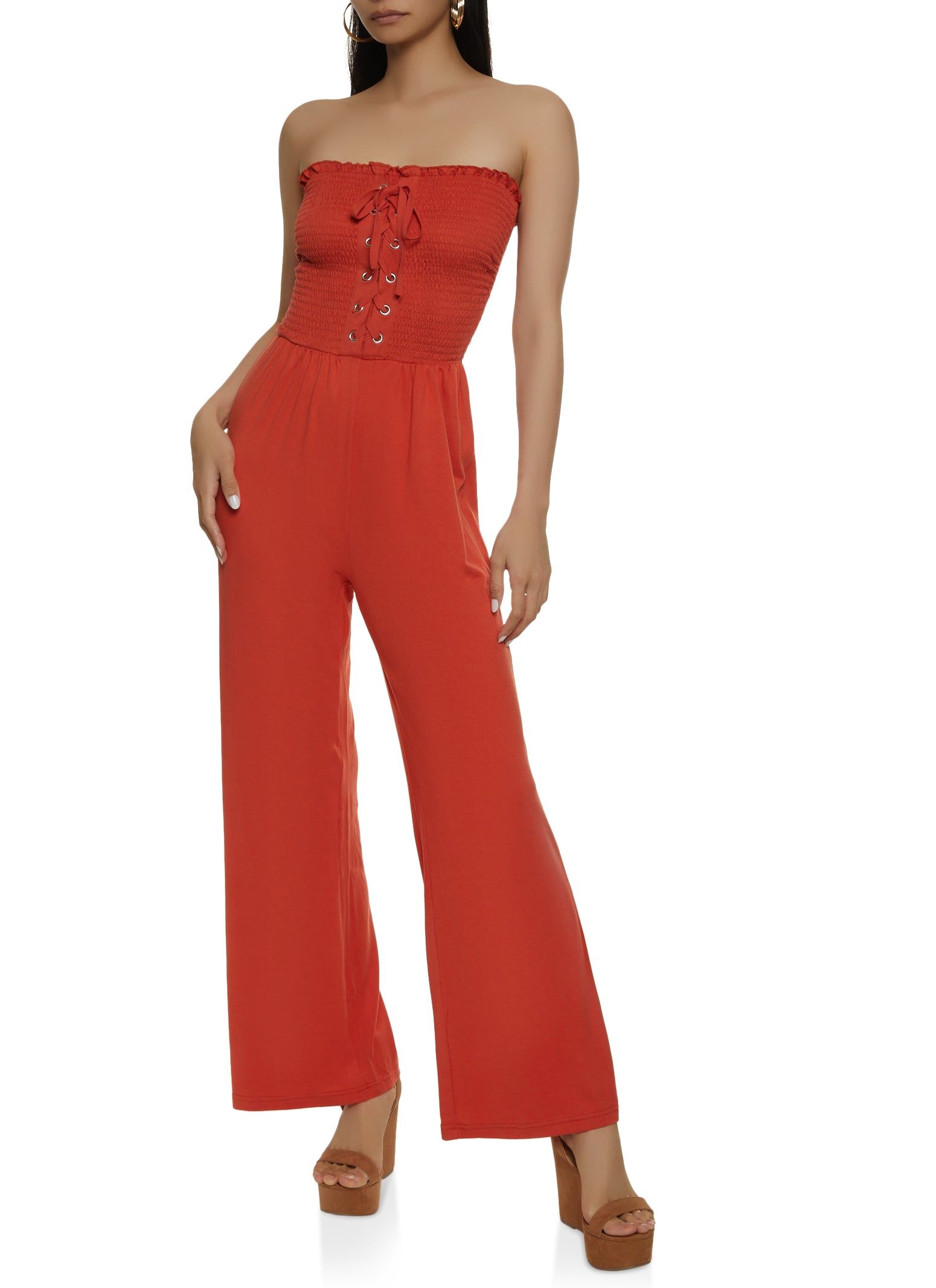 Smocked Lace Up Front Jumpsuit sold by Rainbow product image thumbnail 2