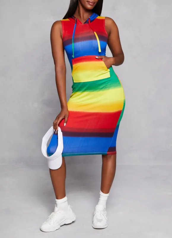 Color Block Sleeveless Hooded Midi Dress sold by Rainbow