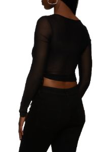 Long Sleeve Tie Side Mesh Crop Top sold by Rainbow