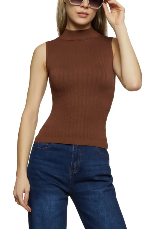 Textured Knit Mock Neck Tank Top sold by Rainbow