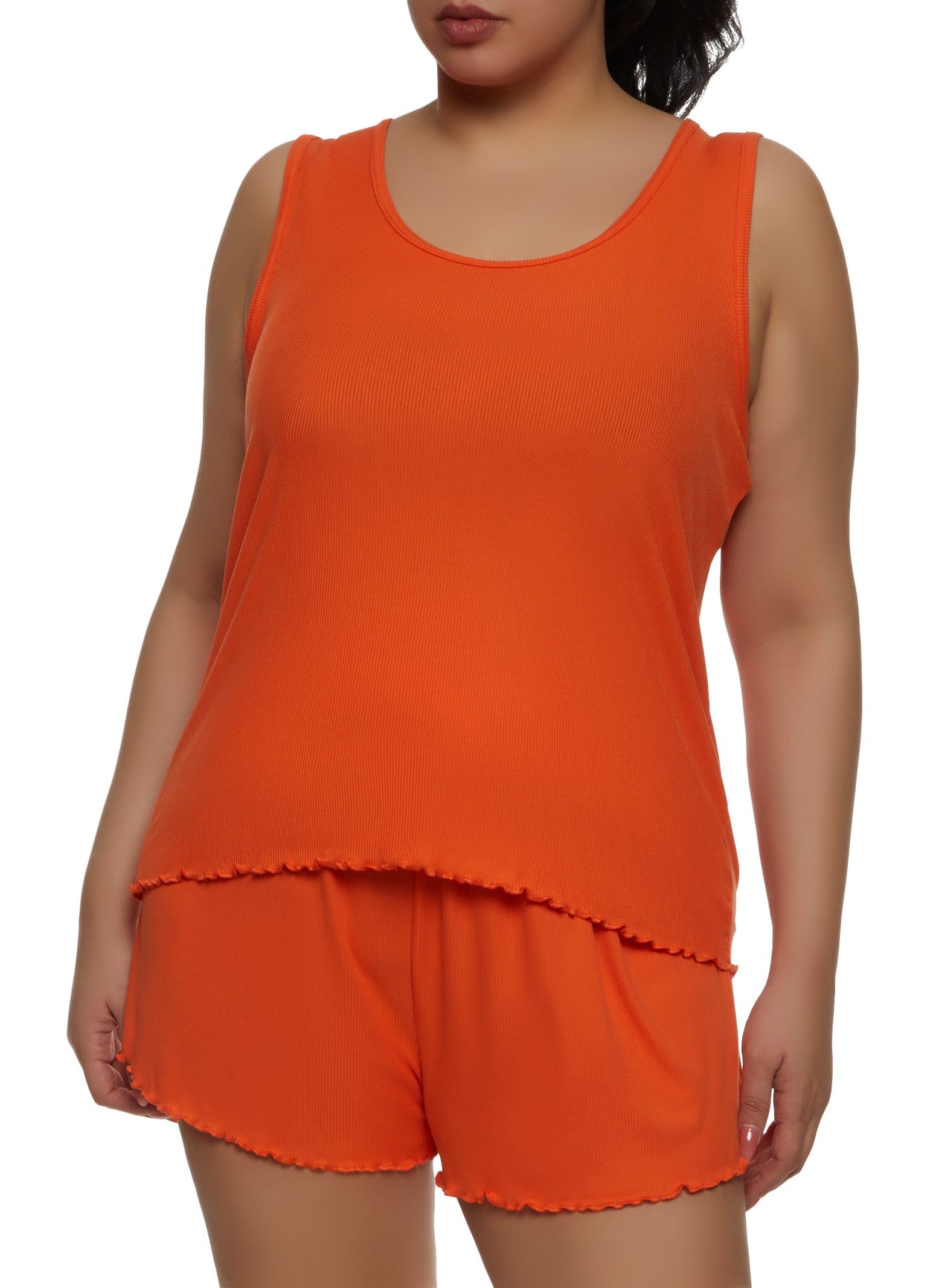 Plus Size Lettuce Edge Pajama Tank Top and Shorts sold by Rainbow