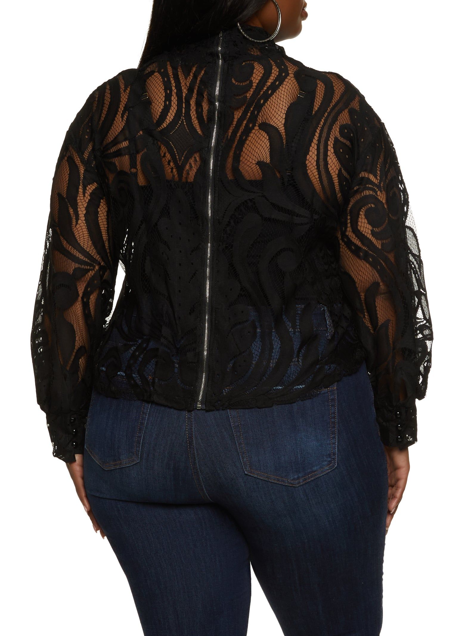 Plus Size Zip Back Mock Neck Lace Blouse sold by Rainbow product image thumbnail 2