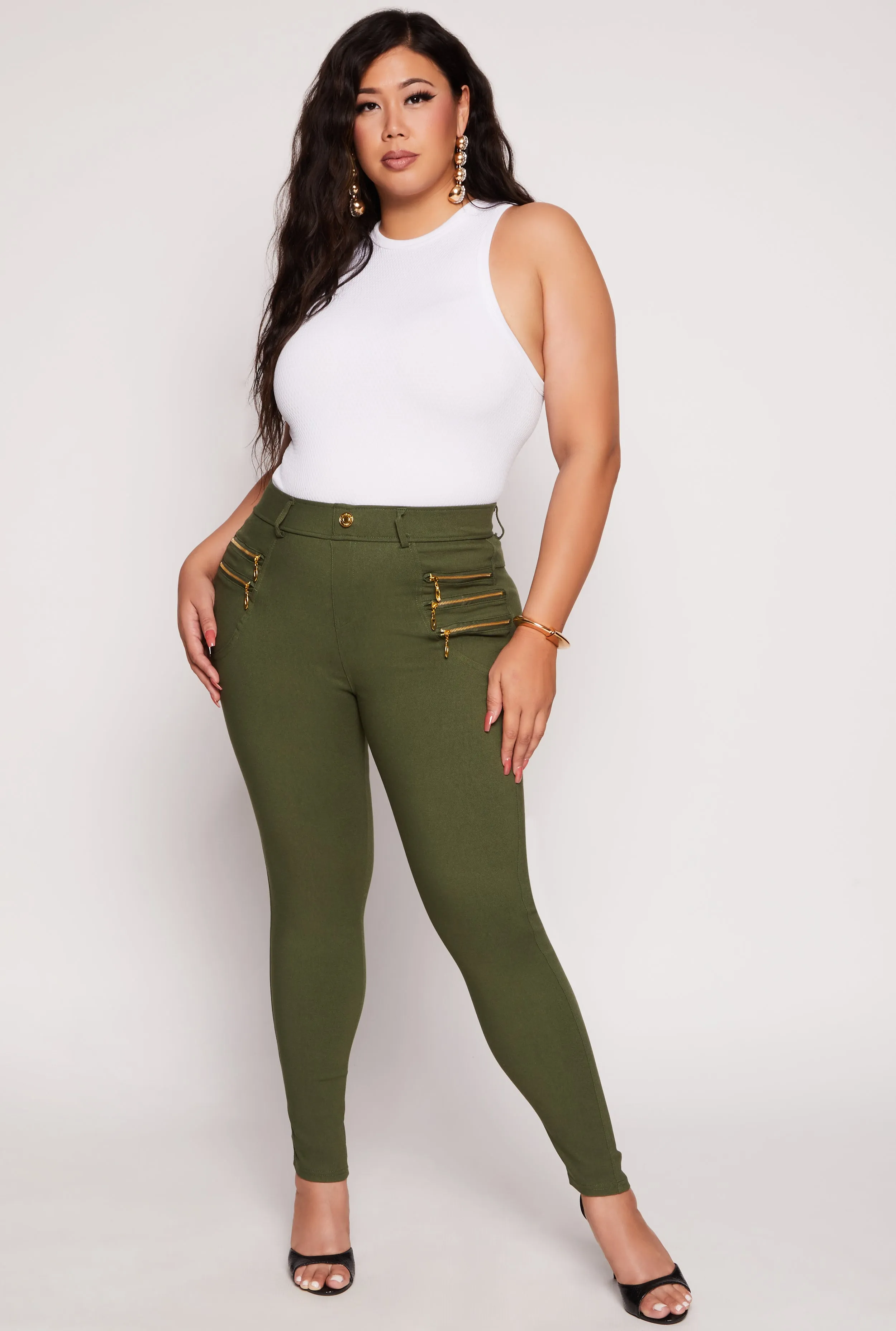 Plus Size Stretch Zipper Detail High Waist Pants sold by Rainbow