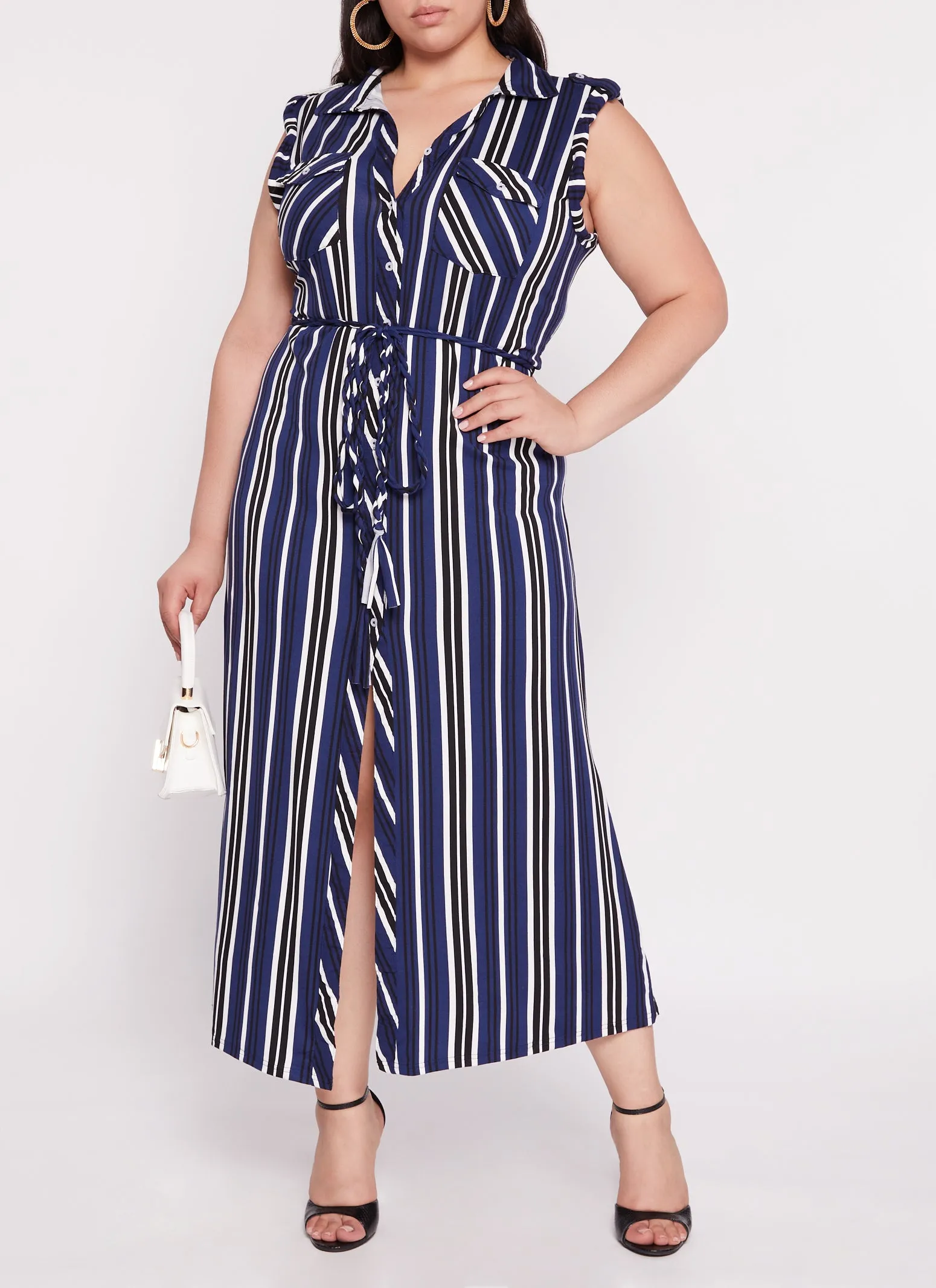 Plus Size Sleeveless Striped Shirt Maxi Dress sold by Rainbow product image thumbnail 2