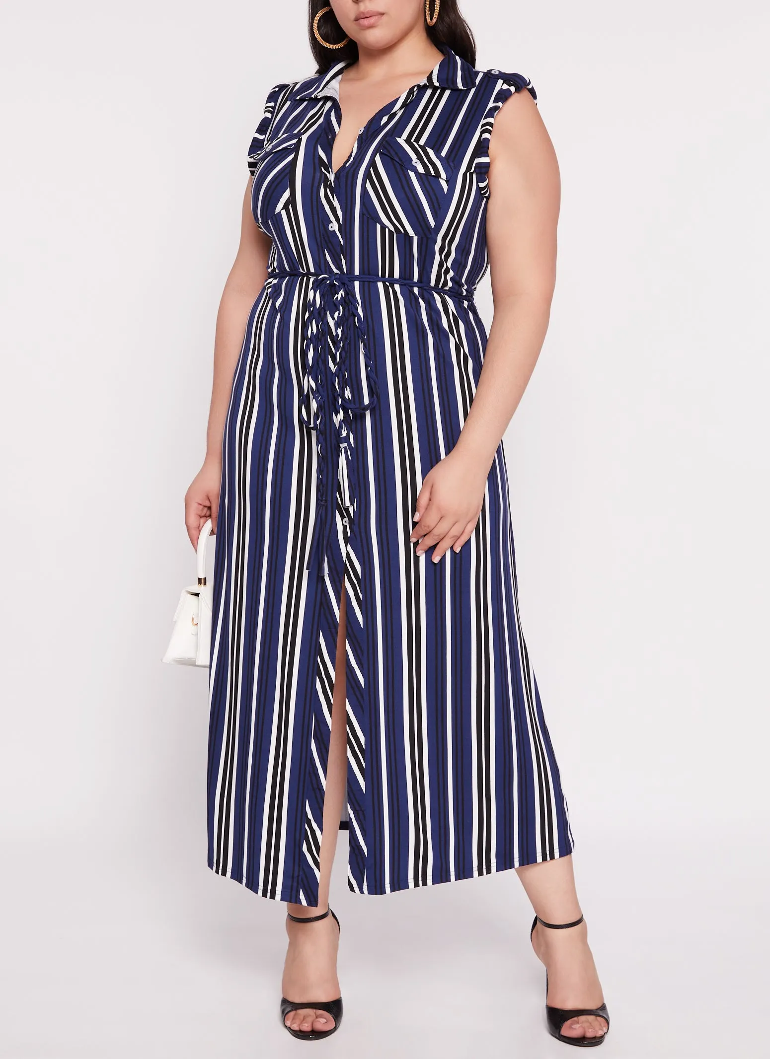 Plus Size Sleeveless Striped Shirt Maxi Dress sold by Rainbow