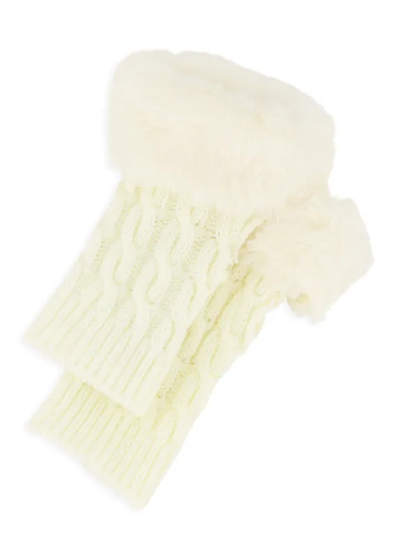 Faux Fur Trim Cable Knit Mittens sold by Rainbow