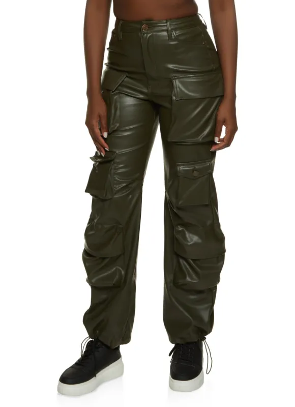 Faux Leather High Waist Cargo Pants sold by Rainbow