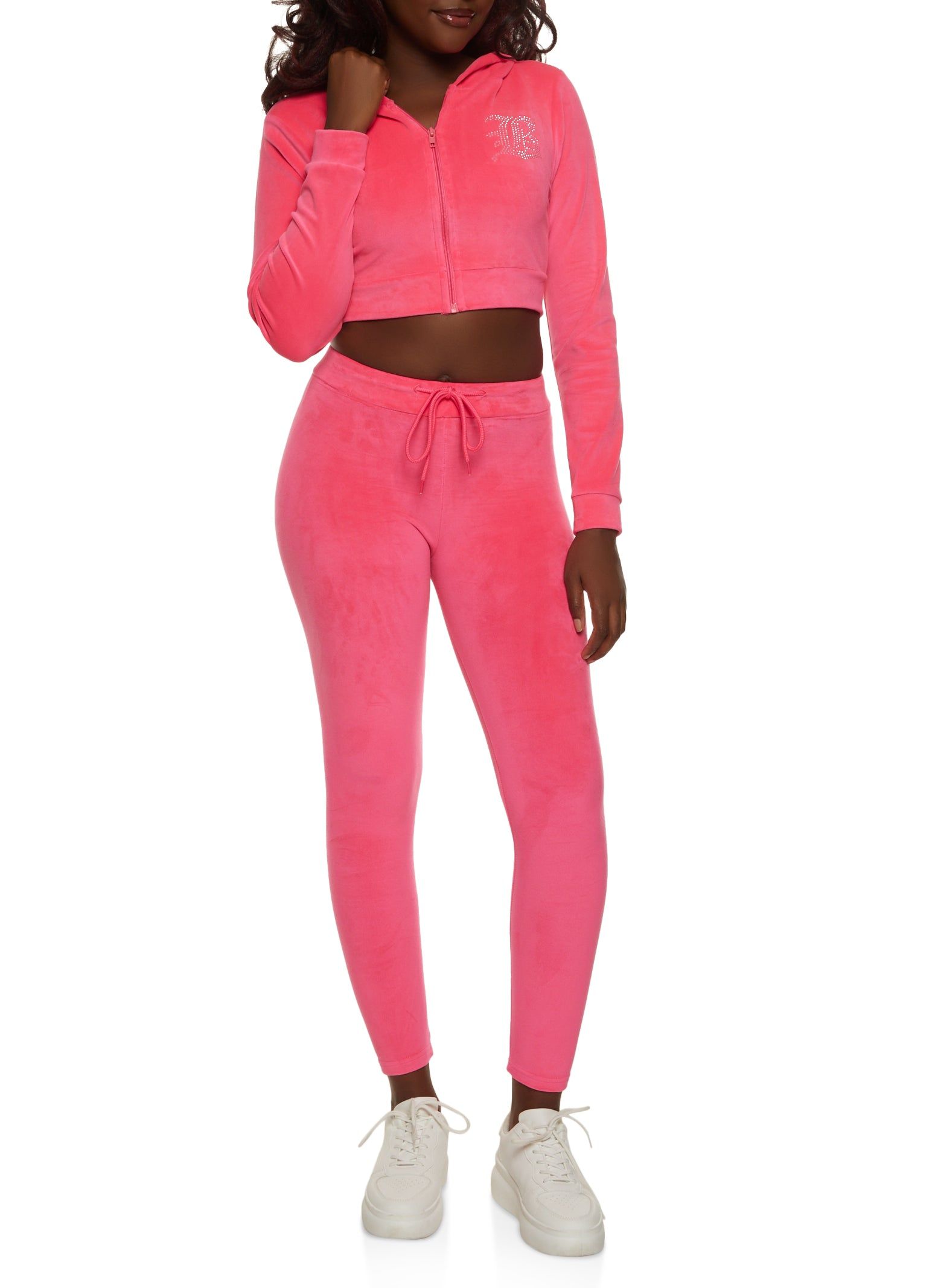 B Initial Rhinestone Velour Cropped Hoodie sold by Rainbow product image thumbnail 2