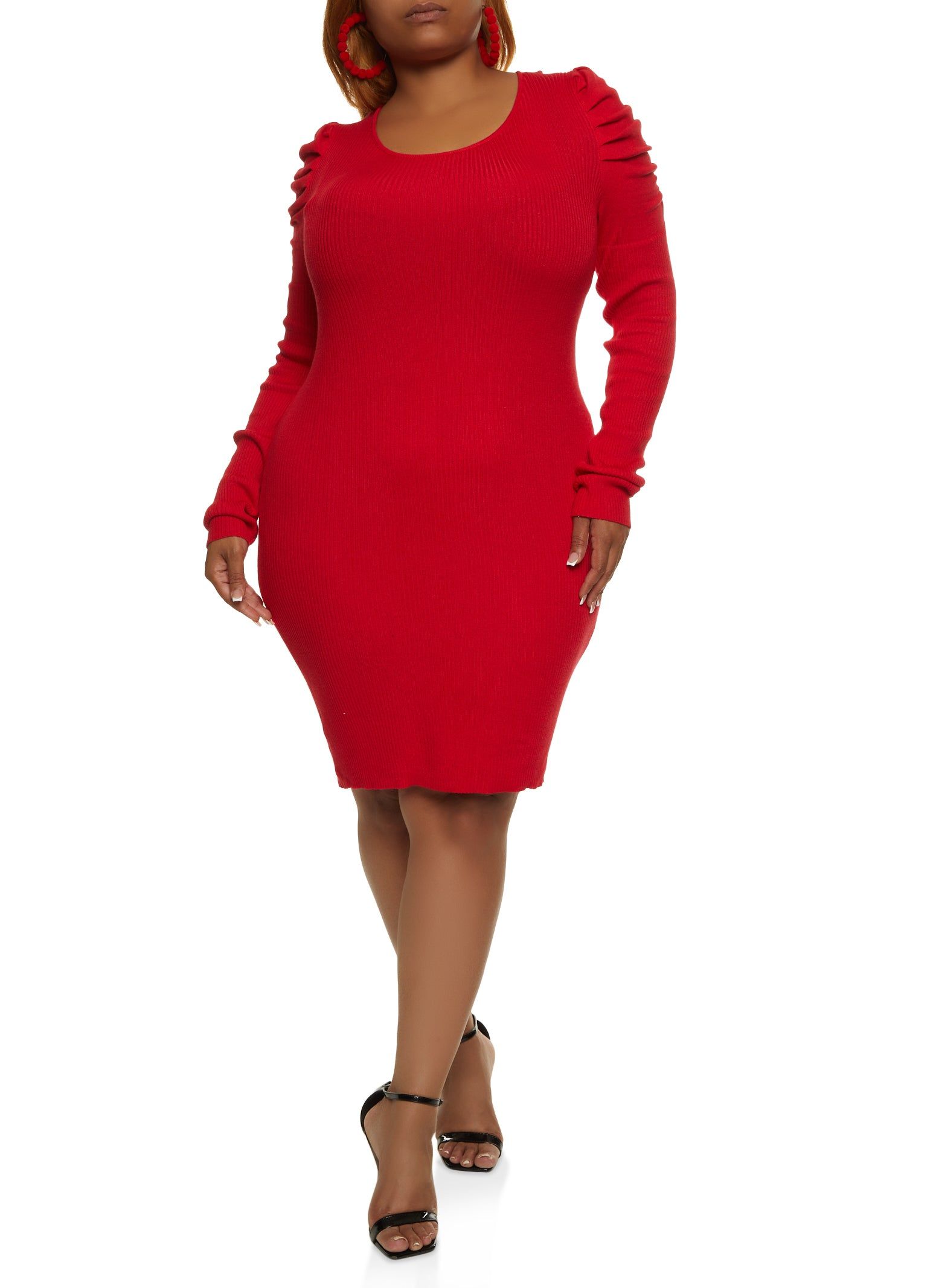 Plus Size Rib Knit Ruched Sleeve Sweater Dress sold by Rainbow product image thumbnail 2