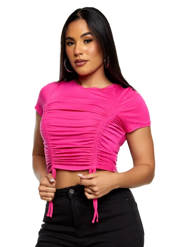 Haute Monde Ruched Short Sleeve Crop Top made by Rainbow