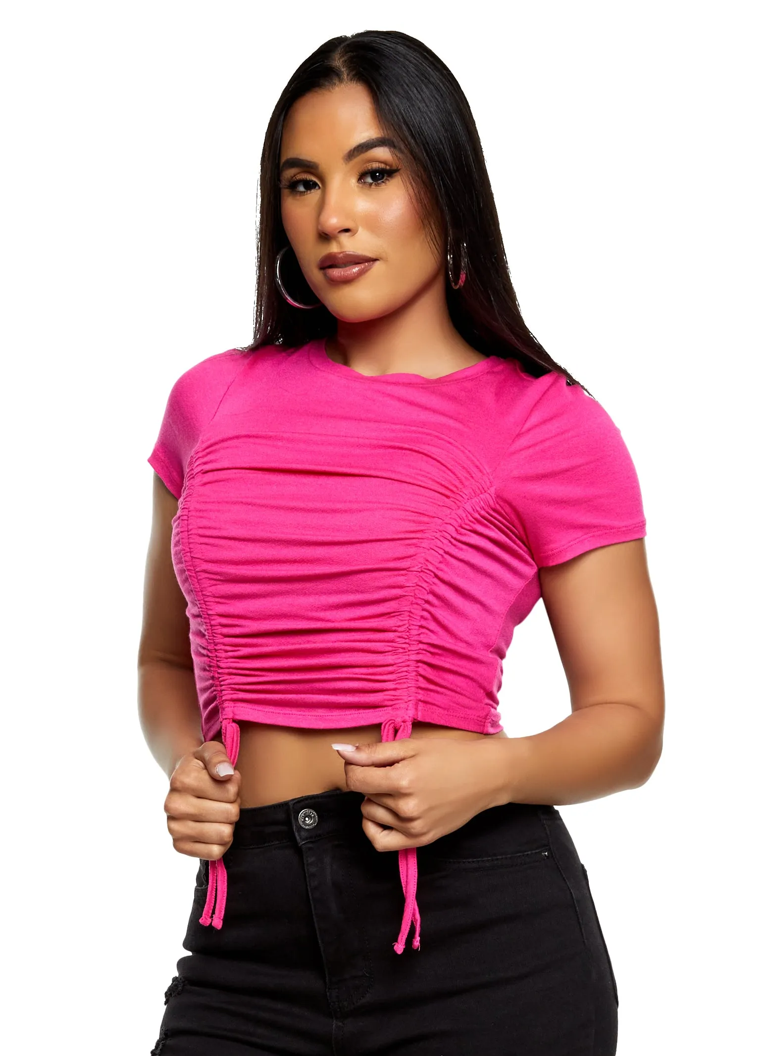 Haute Monde Ruched Short Sleeve Crop Top sold by Rainbow