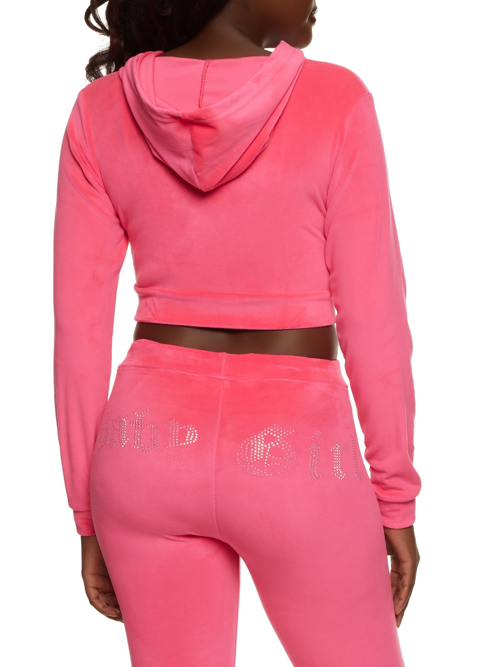 B Initial Rhinestone Velour Cropped Hoodie sold by Rainbow product image thumbnail 3
