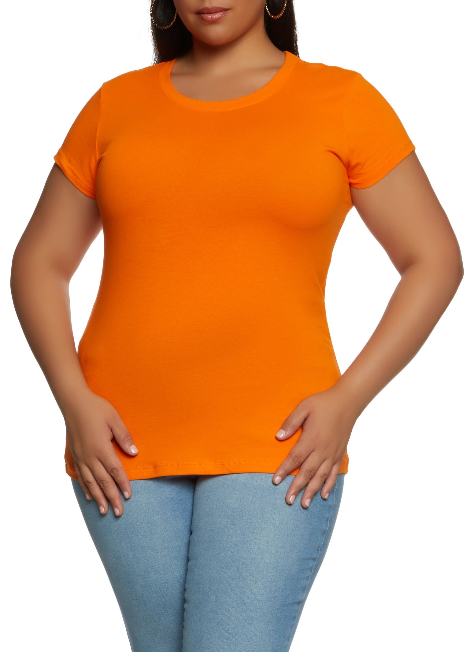 Plus Size Basic Short Sleeve Crew Neck Tee sold by Rainbow