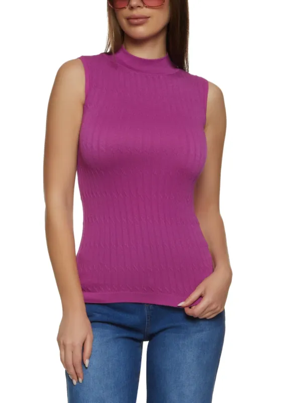Textured Knit Mock Neck Tank Top sold by Rainbow