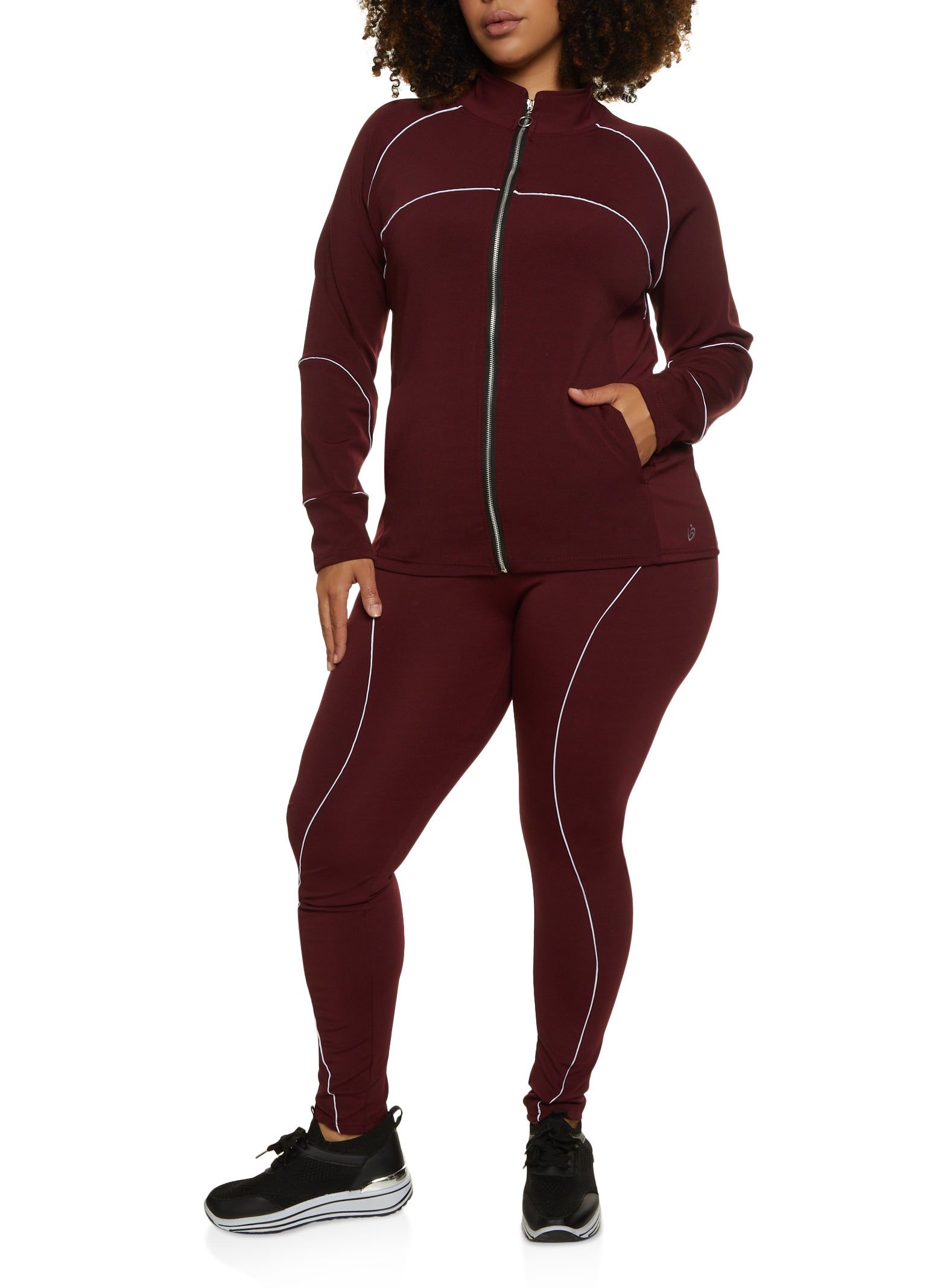 Plus Size Contrast Trim Mock Neck Track Jacket sold by Rainbow product image thumbnail 2