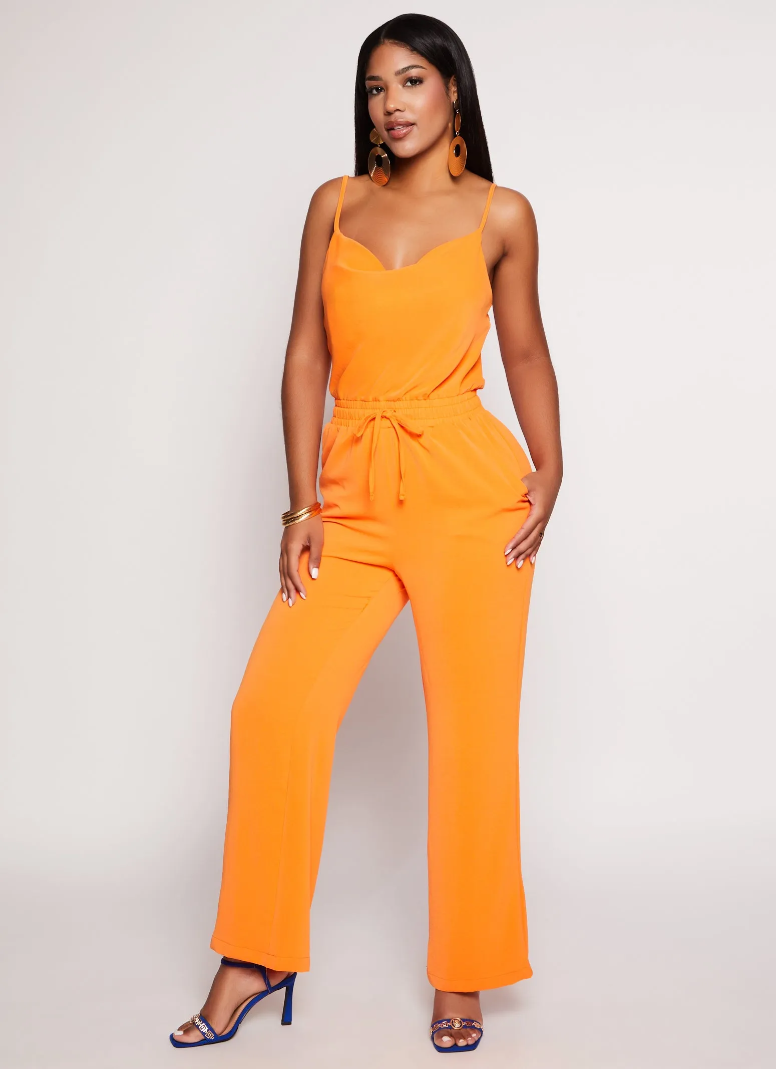 Cowl Neck Faux Drawstring Jumpsuit sold by Rainbow