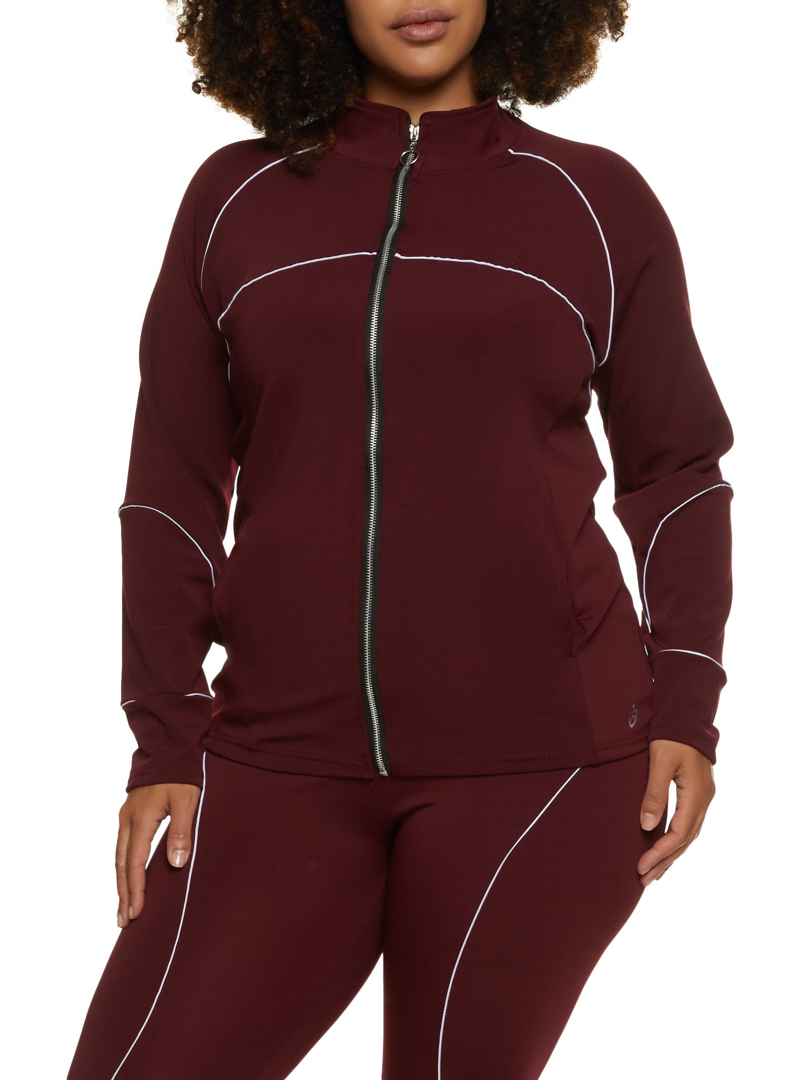 Plus Size Contrast Trim Mock Neck Track Jacket sold by Rainbow