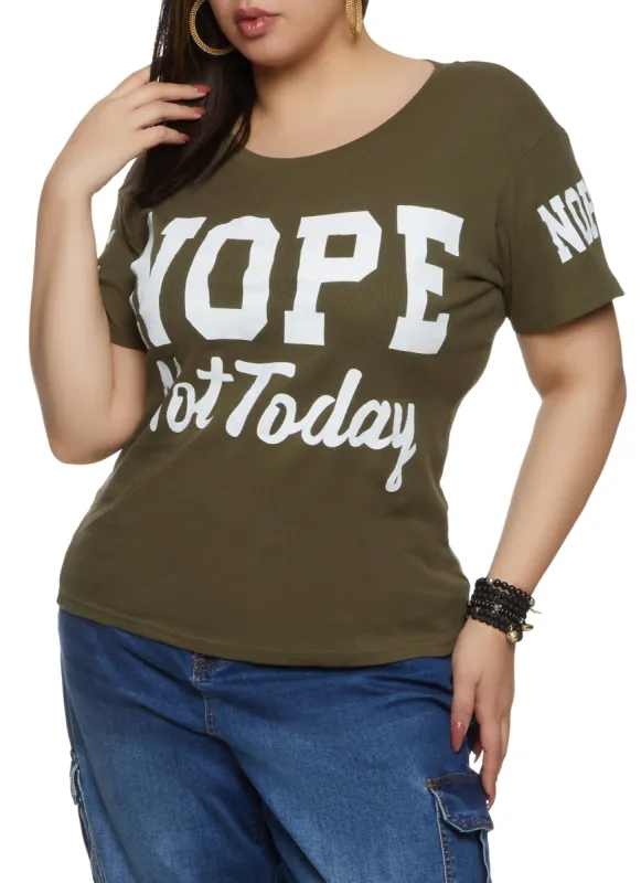 Plus Size Ribbed Knit Nope Not Today Tee sold by Rainbow