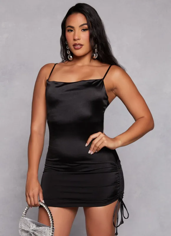 Satin Square Neck Ruched Side Cami Dress sold by Rainbow