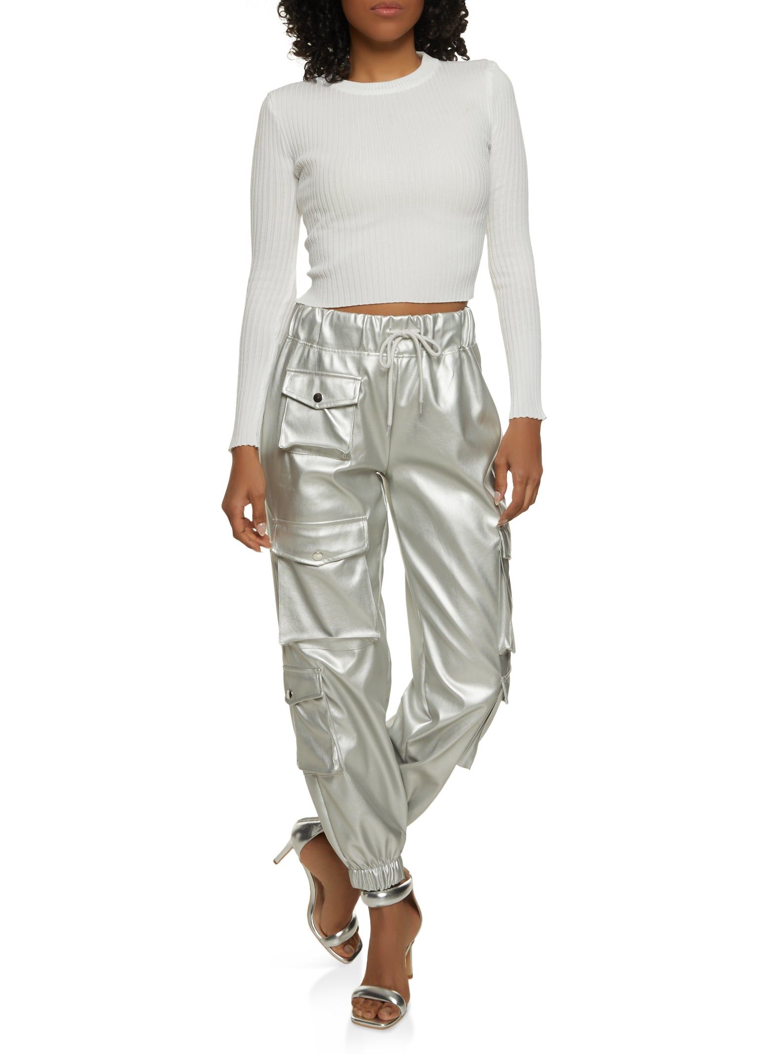 Faux Leather Drawstring Cargo Joggers sold by Rainbow product image thumbnail 2