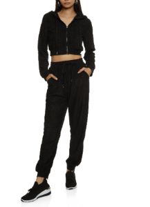 Chenille Zip Front Cropped Hooded Sweatshirt sold by Rainbow