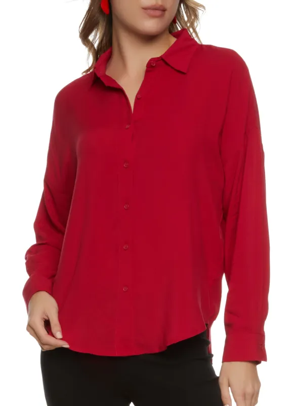 Solid Long Sleeve Button Front Shirt sold by Rainbow