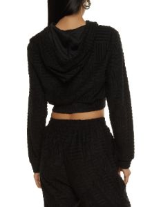 Chenille Zip Front Cropped Hooded Sweatshirt sold by Rainbow