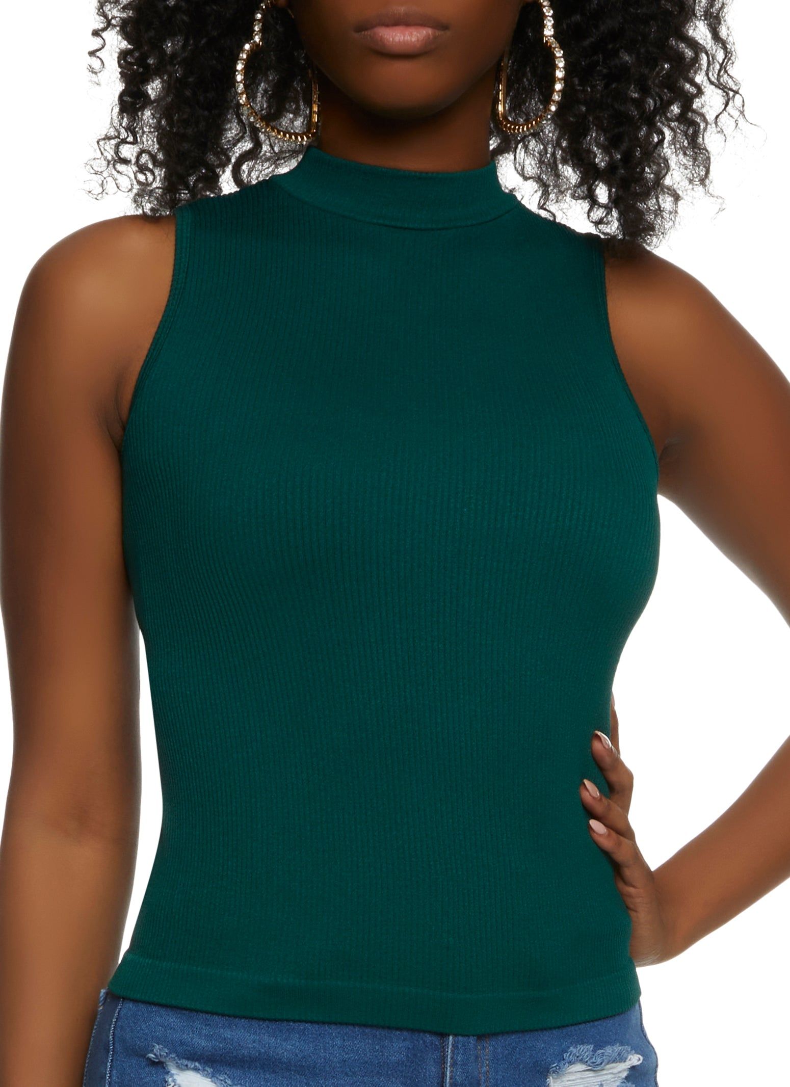 Seamless Ribbed Mock Neck Tank Top sold by Rainbow