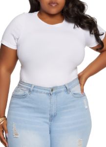 Plus Size Seamless Crew Neck Bodysuit sold by Rainbow