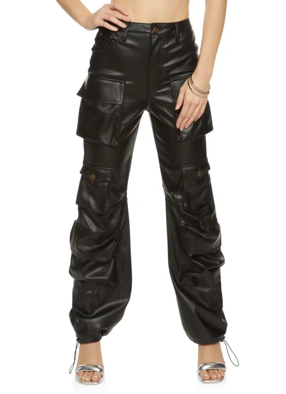 Faux Leather High Waist Cargo Pants sold by Rainbow