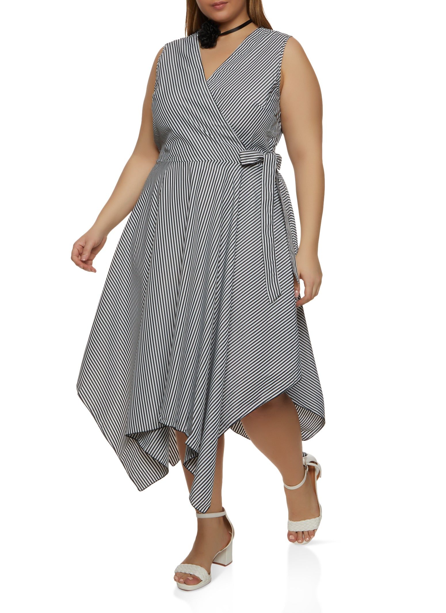 Plus Size Sleeveless Striped Faux Wrap Midi Dress sold by Rainbow product image thumbnail 2