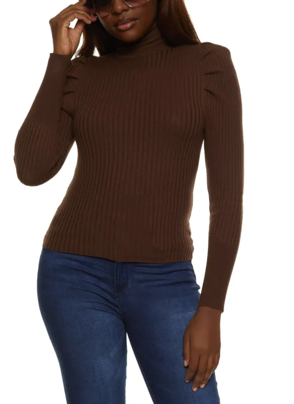 Ribbed Knit Turtleneck Puff Sleeve Sweater sold by Rainbow