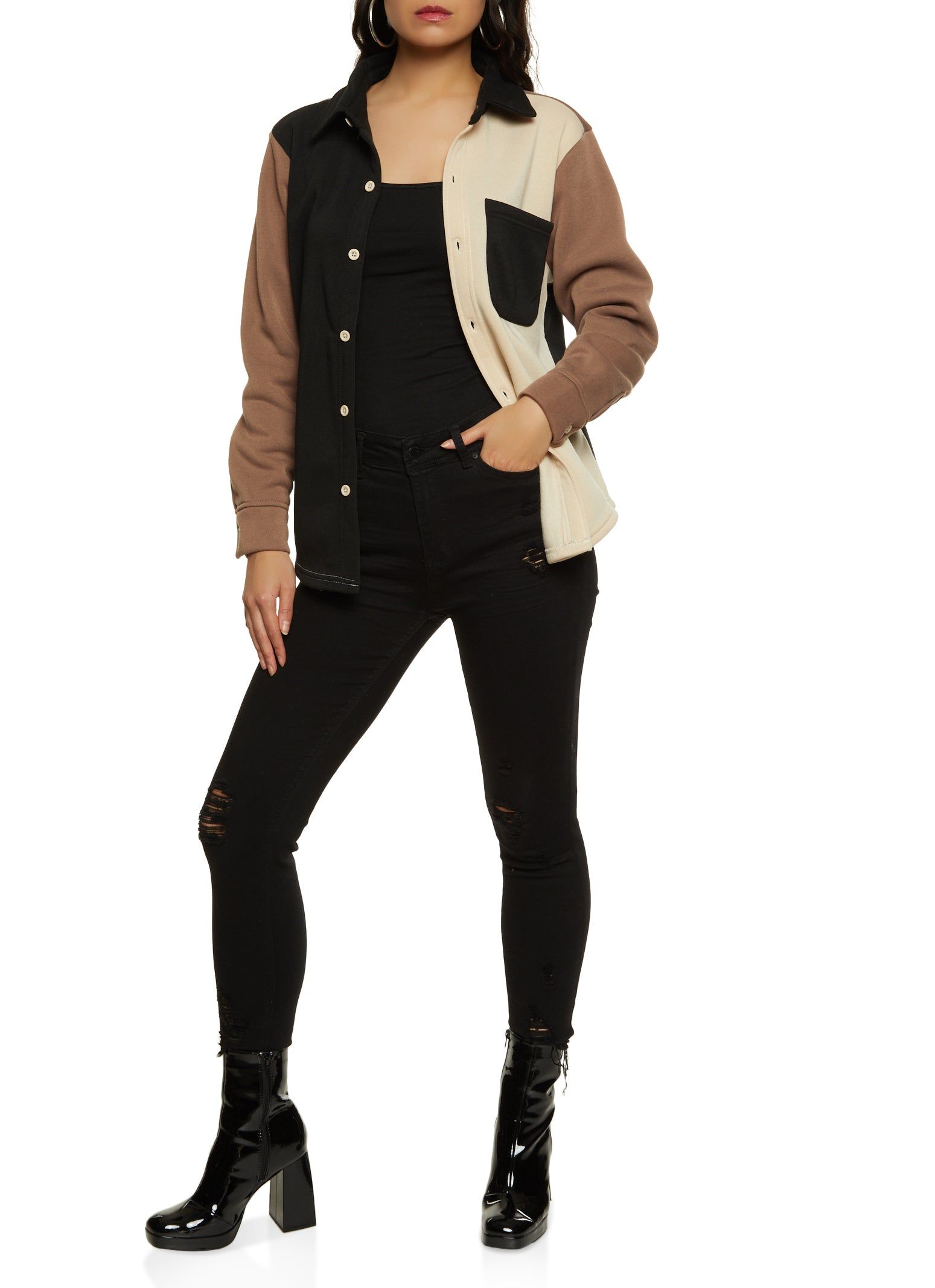 Color Block Fleece Button Front Shirt sold by Rainbow product image thumbnail 2