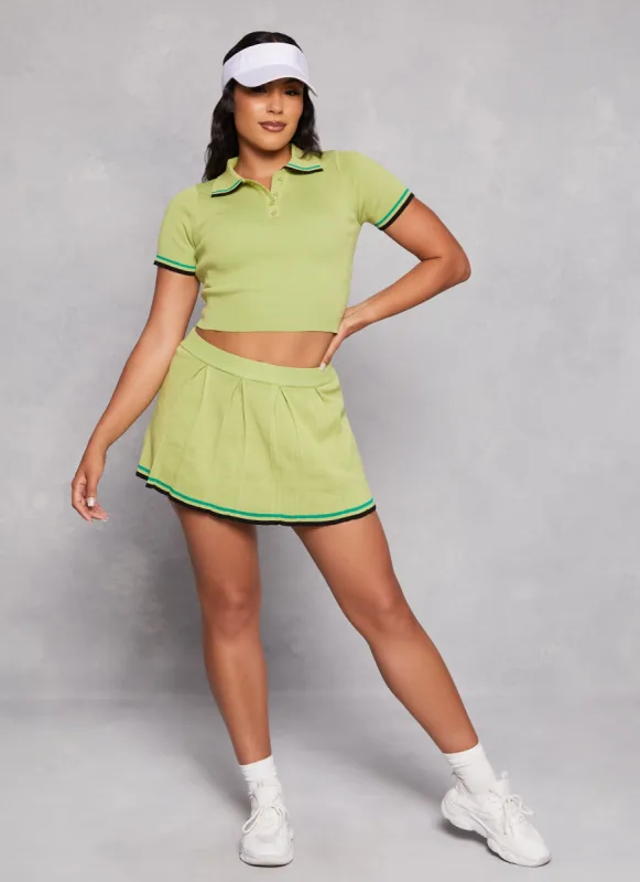Daisy Knit Varsity Stripe Detail Pleated Skort made by Rainbow