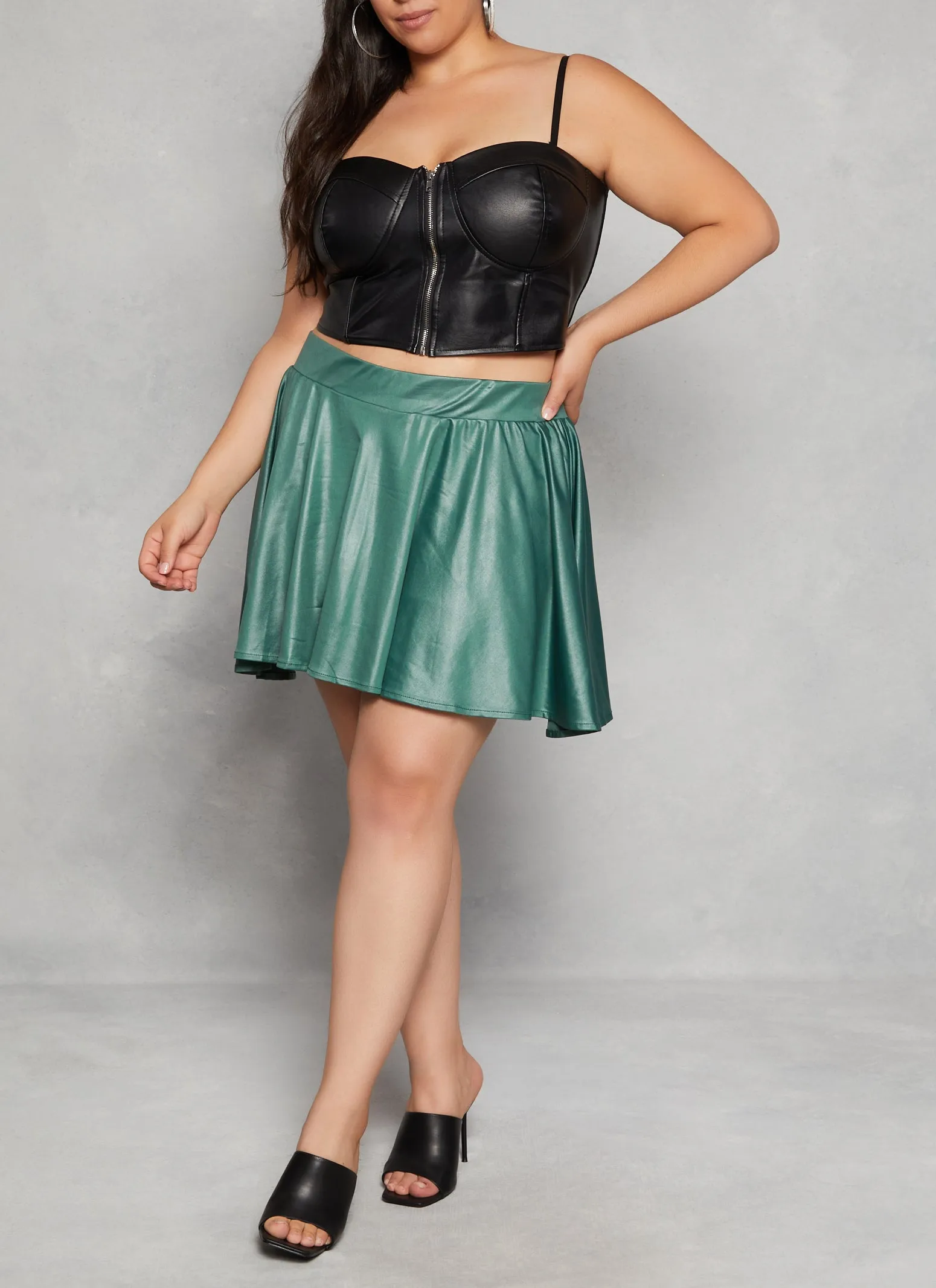 Plus Size Faux Leather Skater Skirt sold by Rainbow
