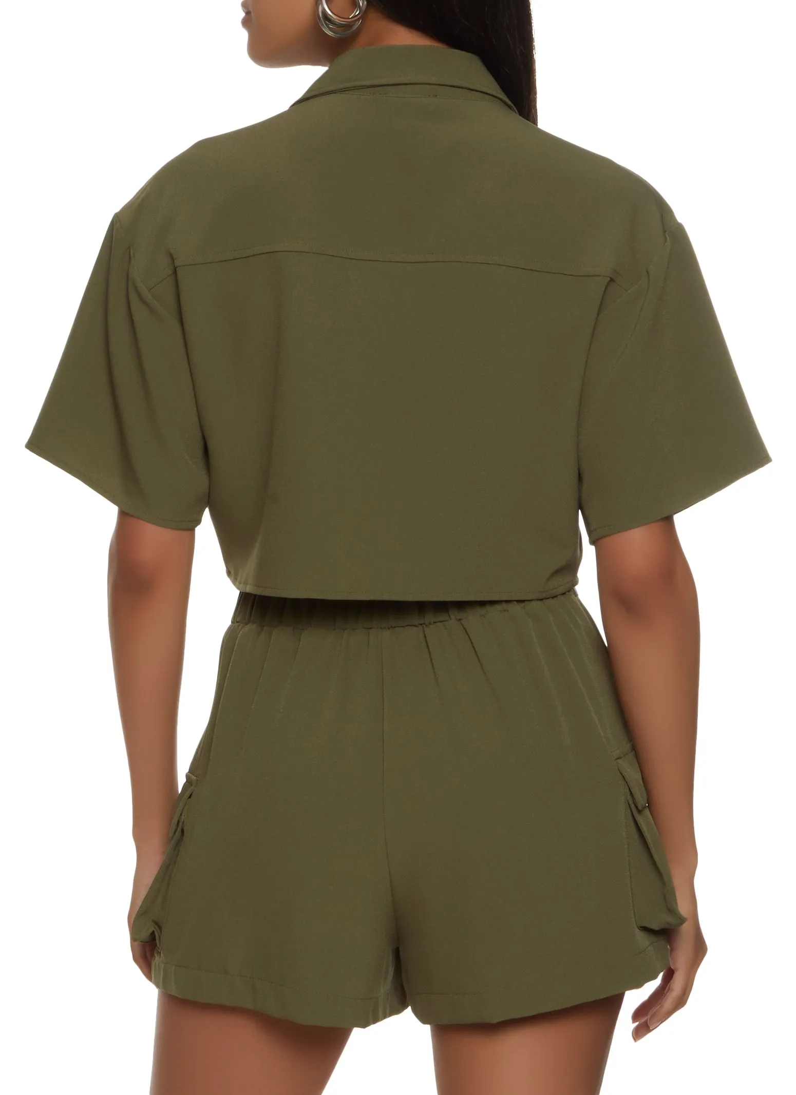 Crepe Knit Cargo Pocket Cropped Shirt sold by Rainbow product image thumbnail 3