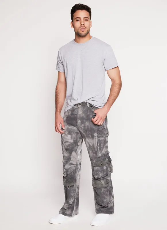 Mens Tie Dye Acid Wash Cargo Jeans made by Rainbow