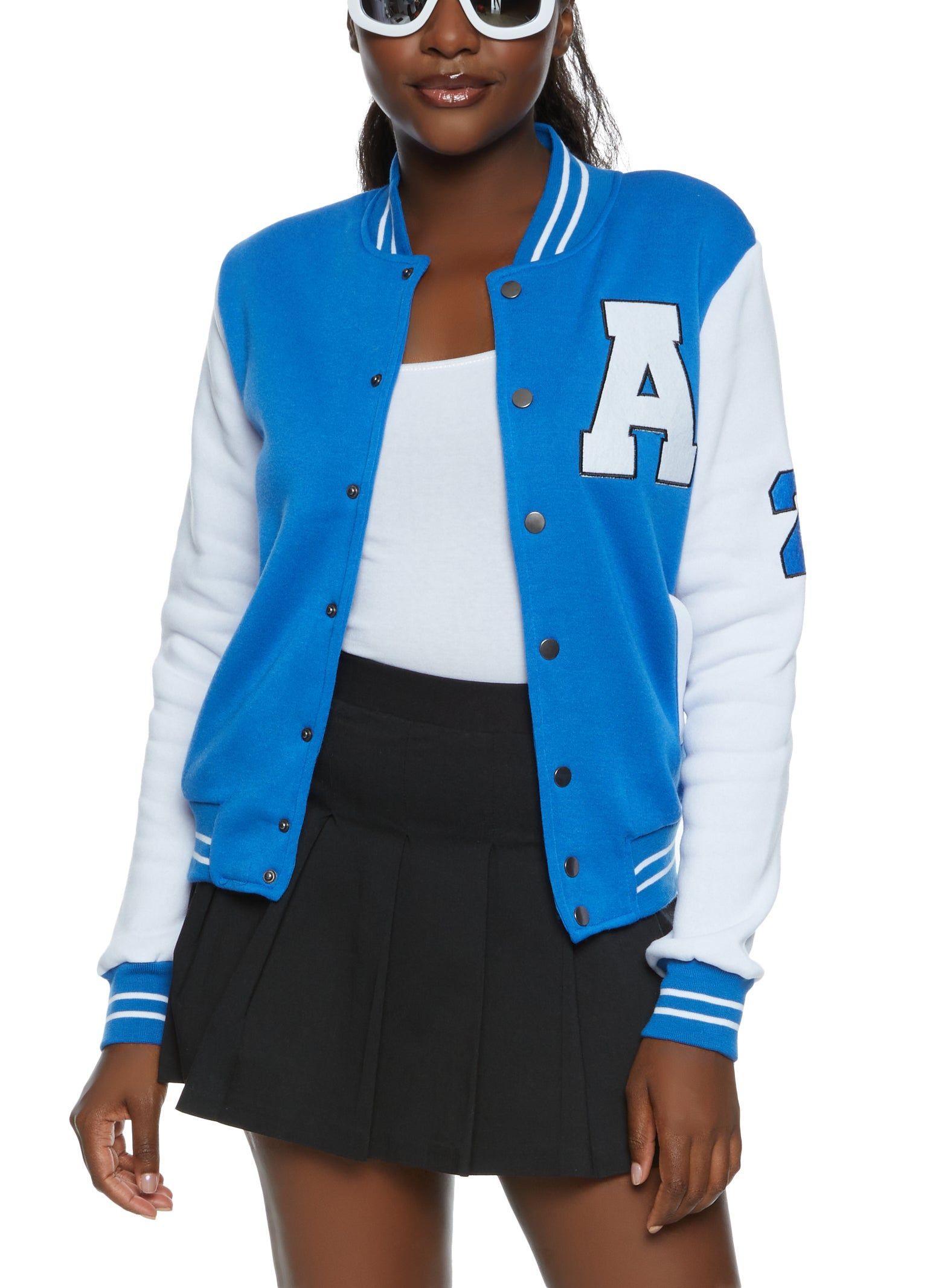 Fleece Graphic Patch Baseball Jacket sold by Rainbow