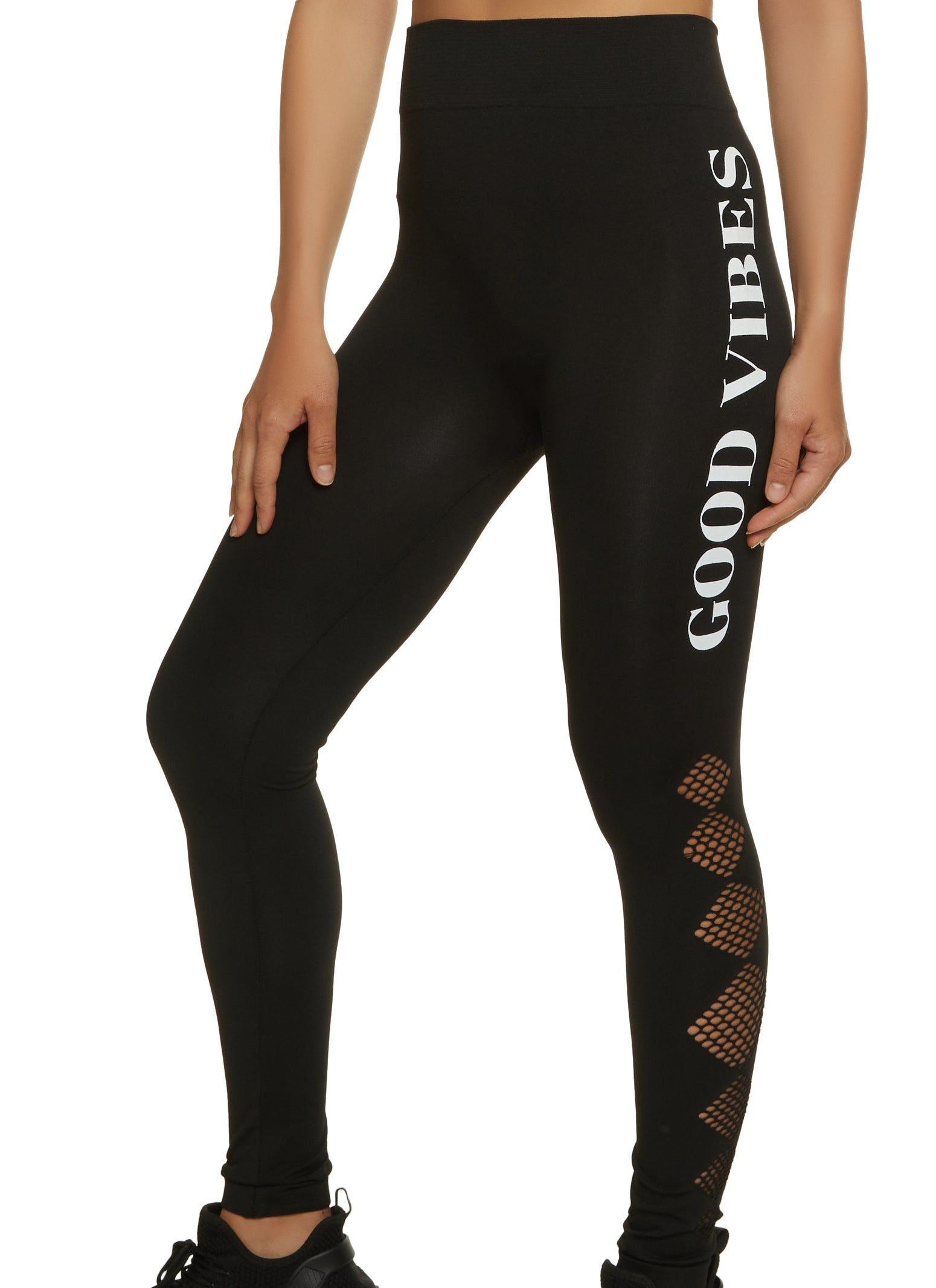 Good Vibes Fishnet Detail Leggings sold by Rainbow