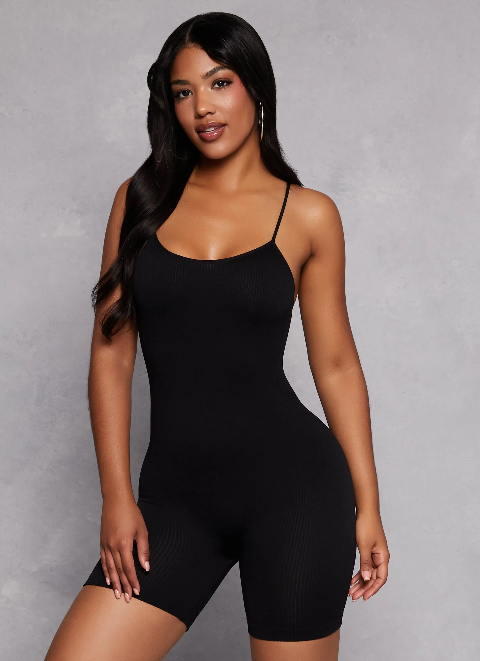 Seamless Rib Knit Cami Biker Romper sold by Rainbow