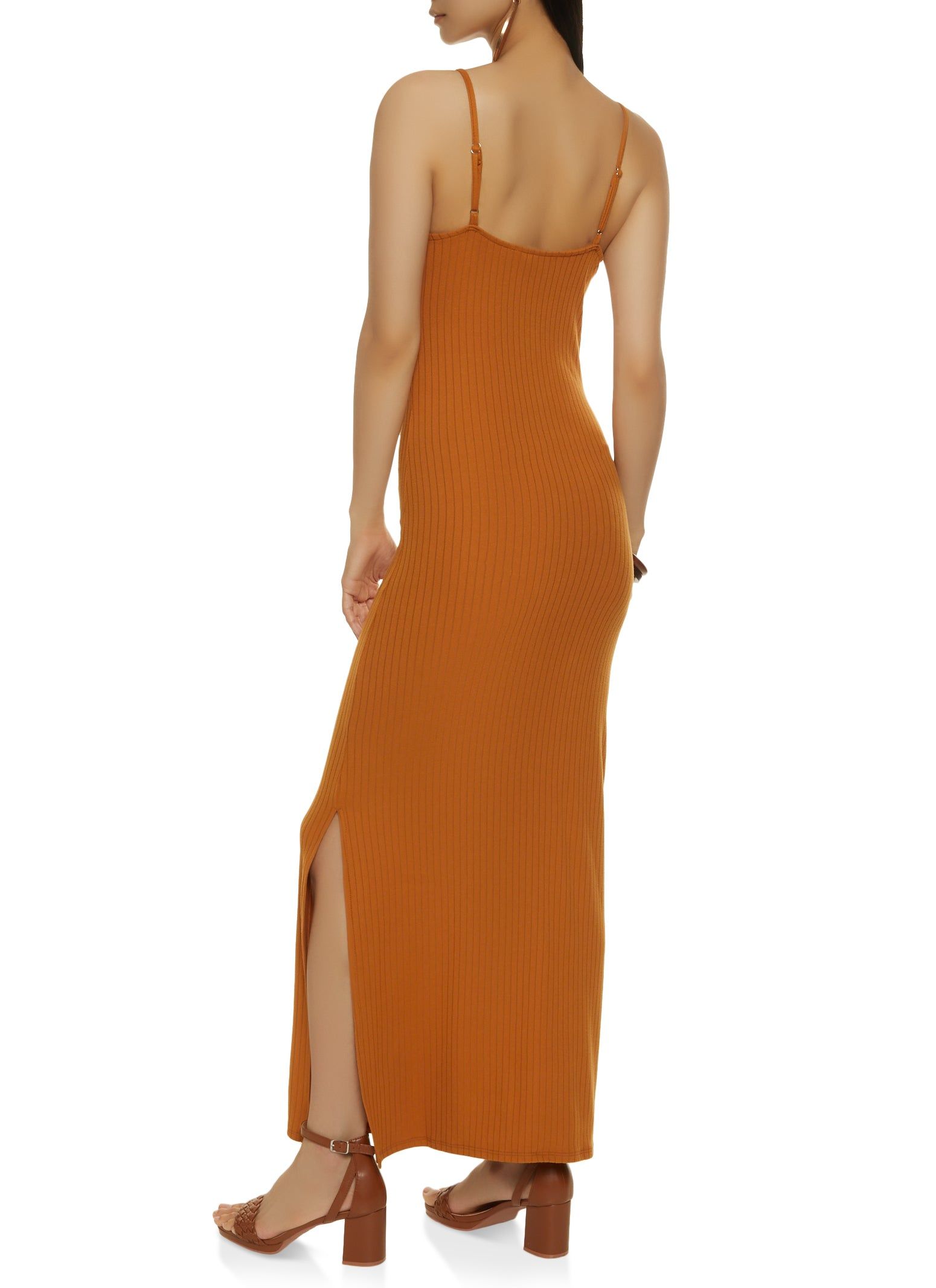 Basic Ribbed Knit Side Slit Cami Maxi Dress sold by Rainbow product image thumbnail 3