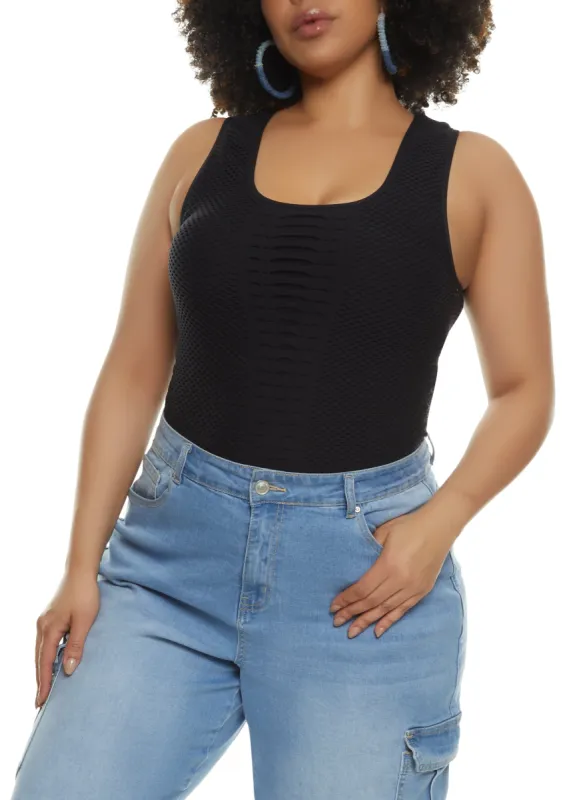 Plus Size Seamless Fishnet Detail Laser Cut Tank Top sold by Rainbow