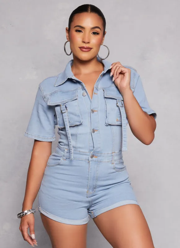 Daisy Denim Utility Romper sold by Rainbow