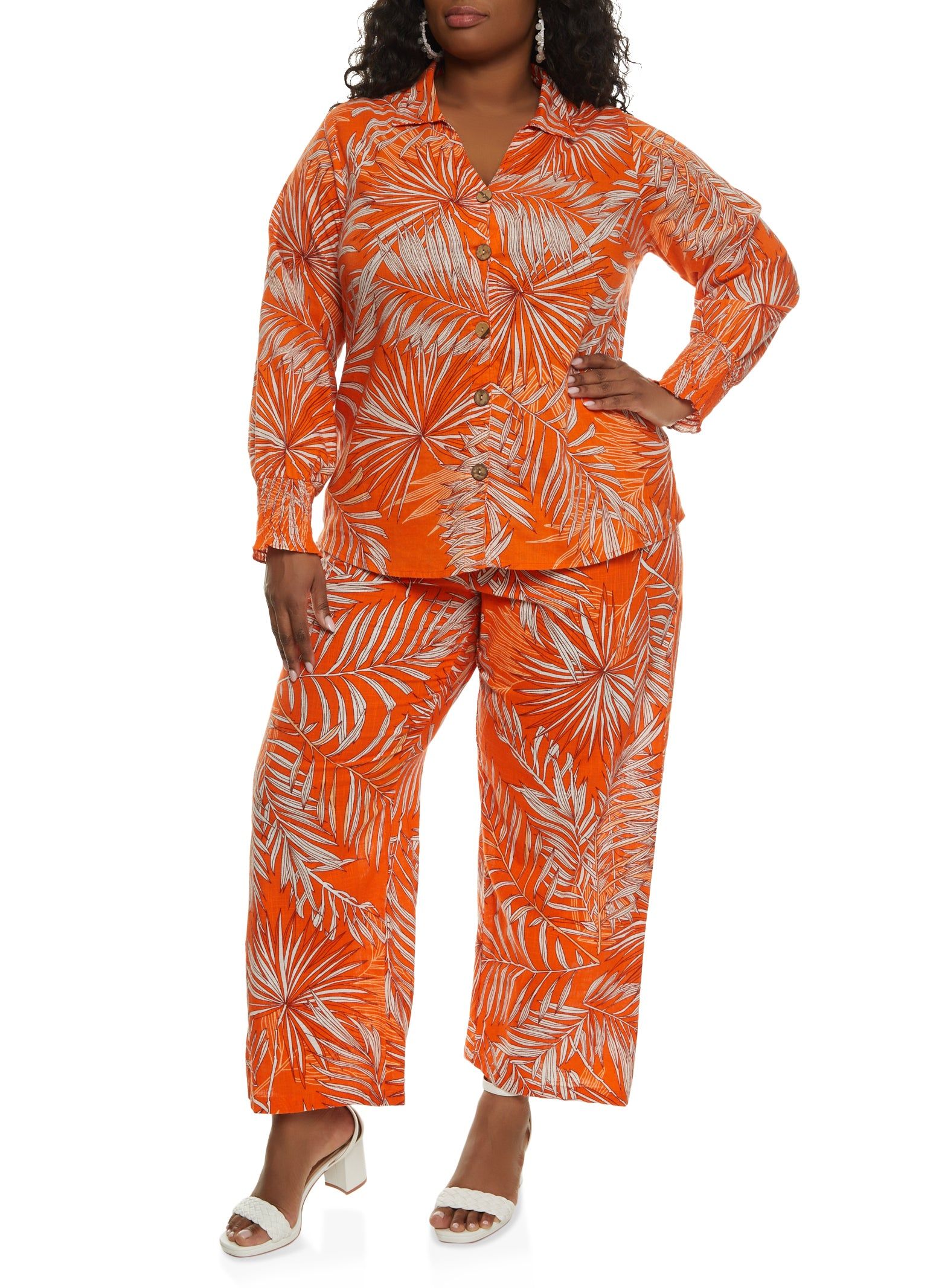 Plus Size Palm Print Button Front Shirt sold by Rainbow product image thumbnail 2