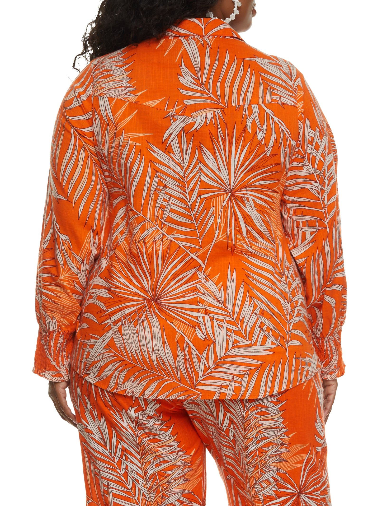 Plus Size Palm Print Button Front Shirt sold by Rainbow product image thumbnail 3