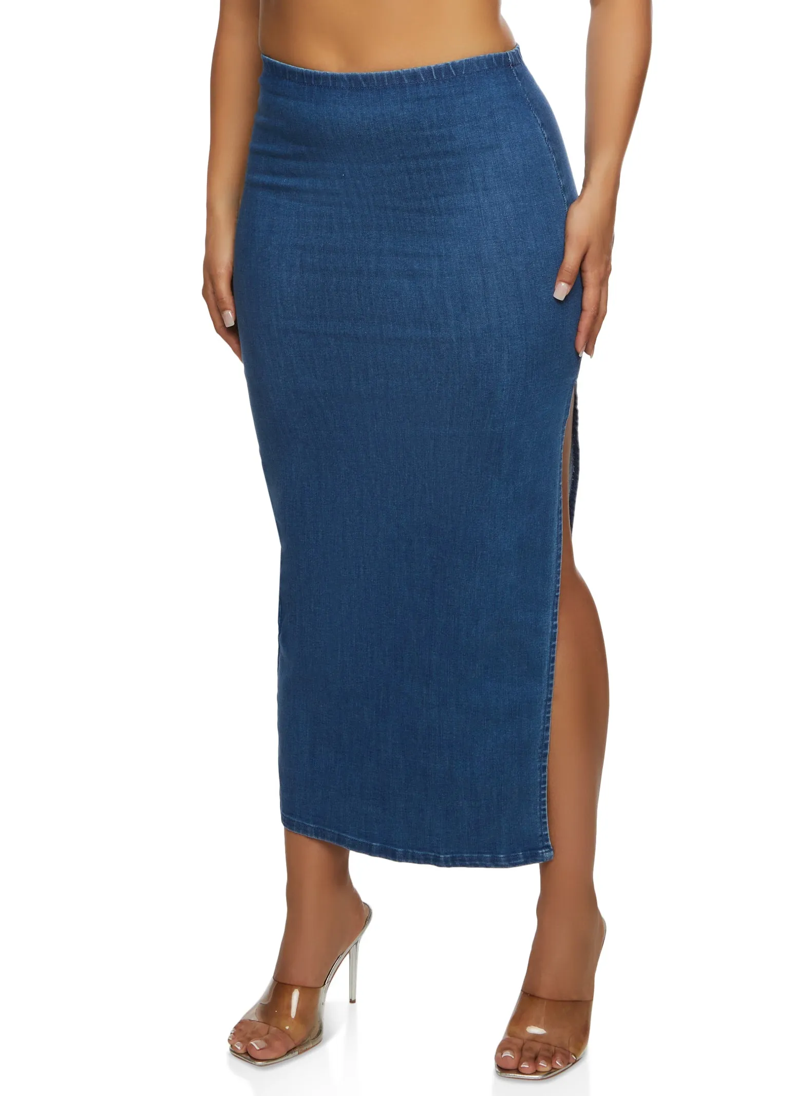 Haute Monde Denim High Waist Side Slit Maxi Skirt sold by Rainbow product image thumbnail 2