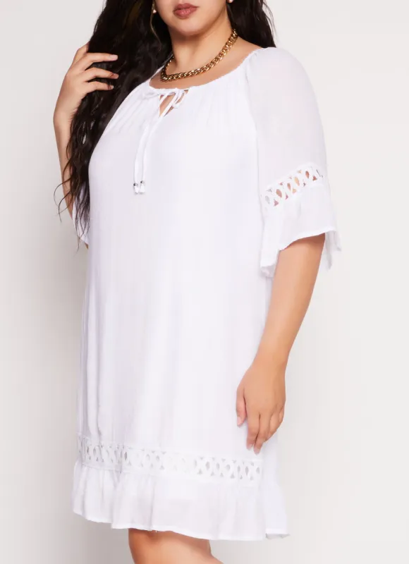 Plus Size Crochet Detail Tie Front Sundress sold by Rainbow
