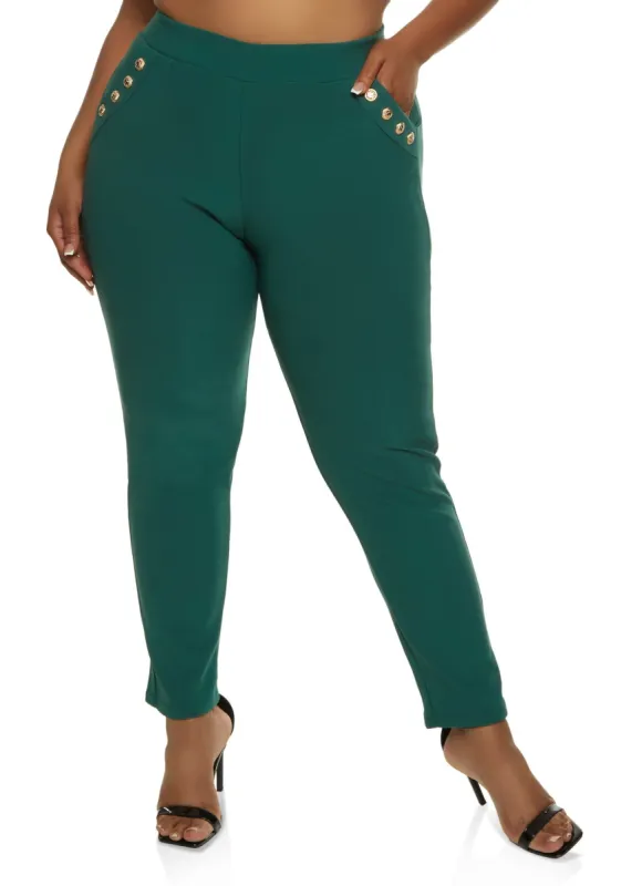 Plus Size Scuba Button Detail Pocket Pants sold by Rainbow